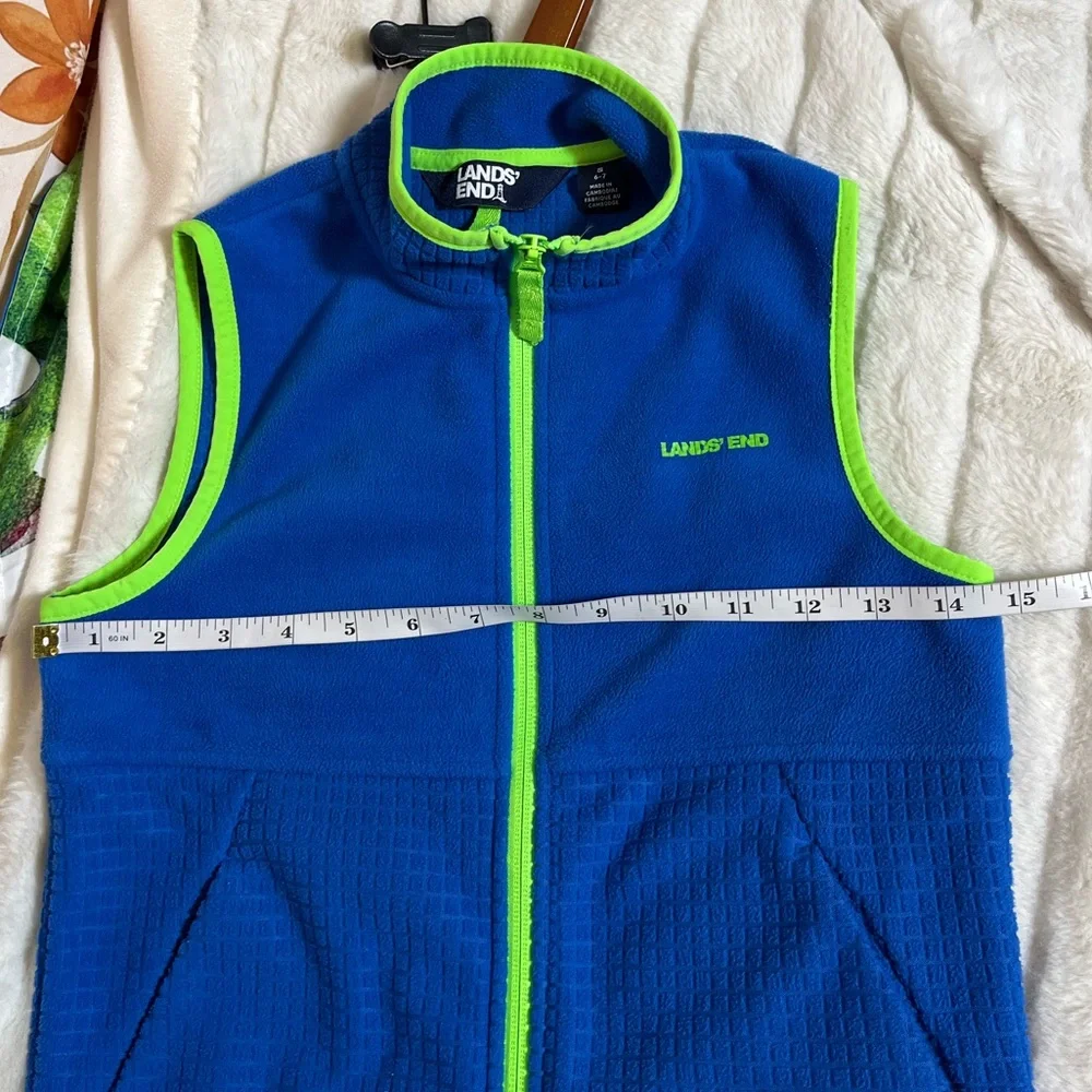 Lands End Kids S 6/7 Fleece Bright Blue Green Full Zip Hiking Camp Spring Vest